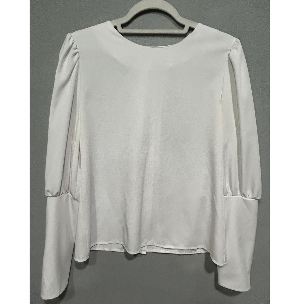 Womens White Puff Long Sleeve Blouse Medium Button Back Top Victorian Regency